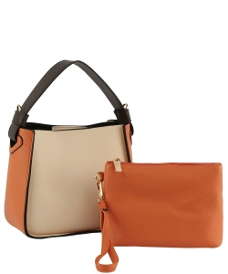 2in1 Fashion Colorblock Satchel Bag GL-0079 BEIGE/RUST